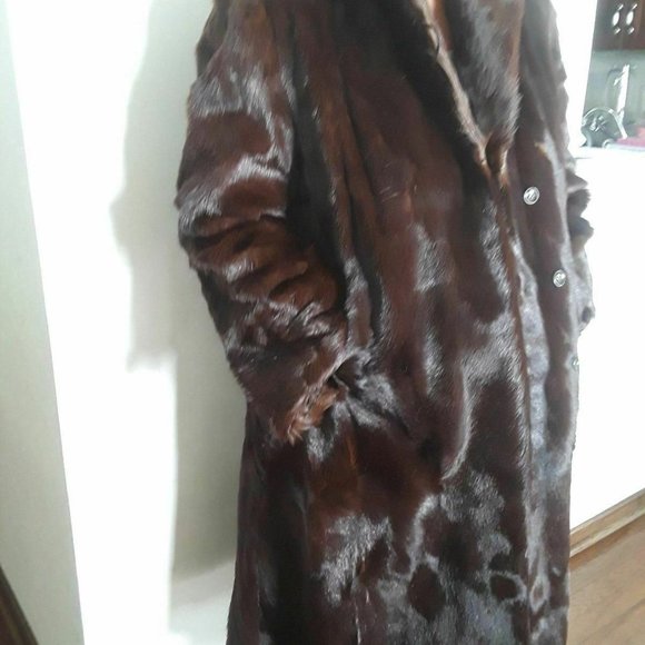 Lady Coffee brown Calf Hair Fur Coat  WINTER Stroller M L - Picture 1 of 5